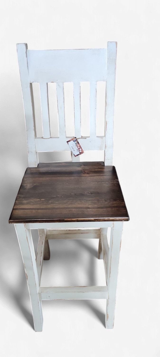 Curved Back Barstool- White/Walnut