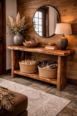 Medium Mesquite Sofa Table w/ Turquoise Inlay
