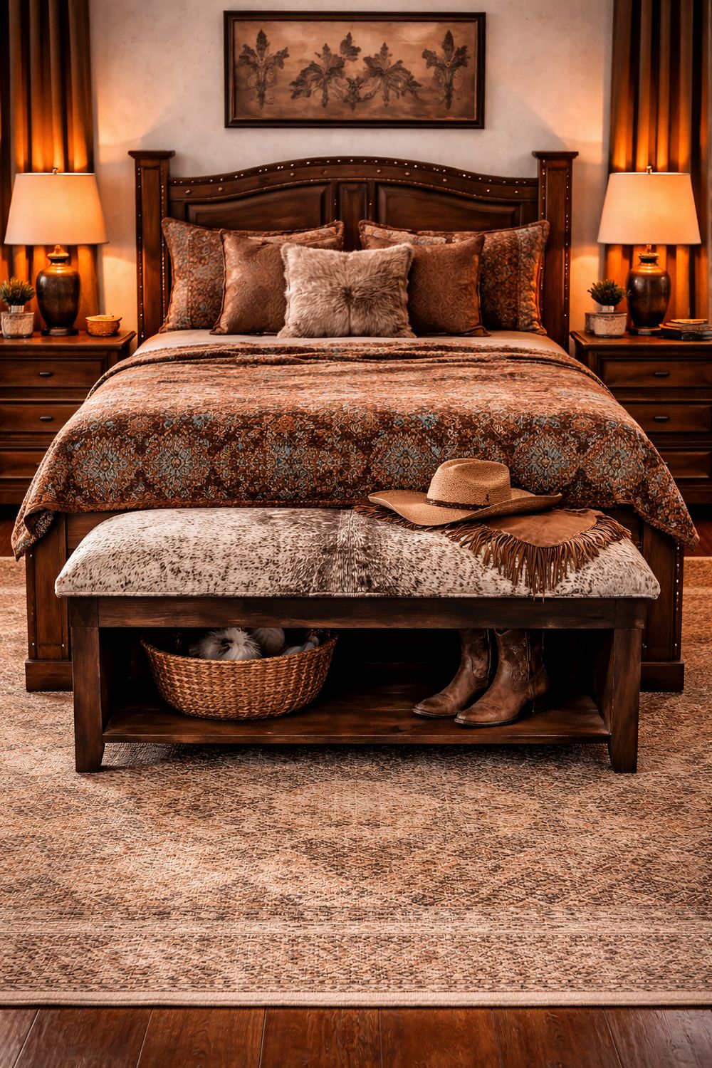 4' Cowhide Bench w/Shelf