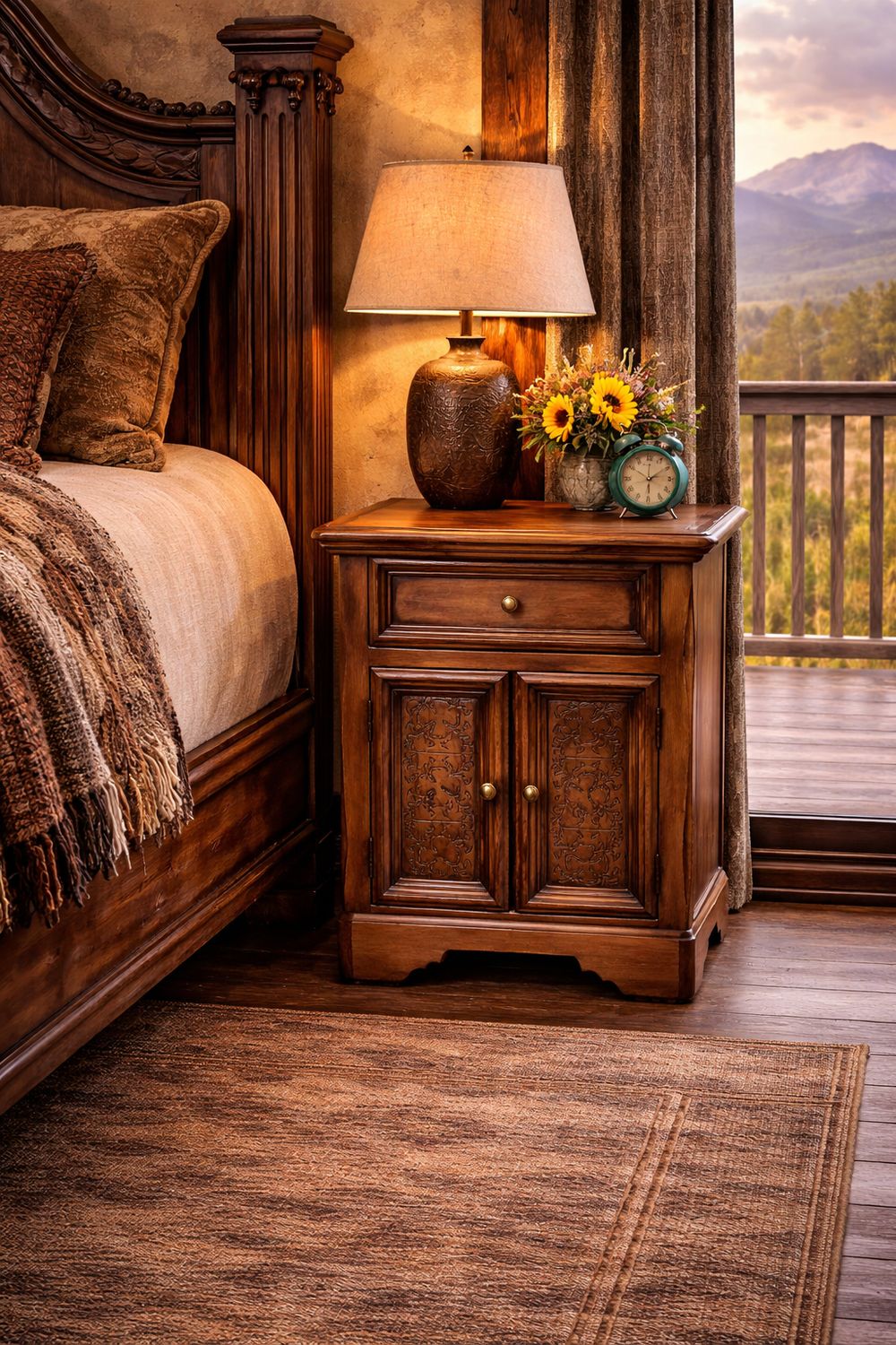 Lotus Antique Brown Nightstand 24x18x29