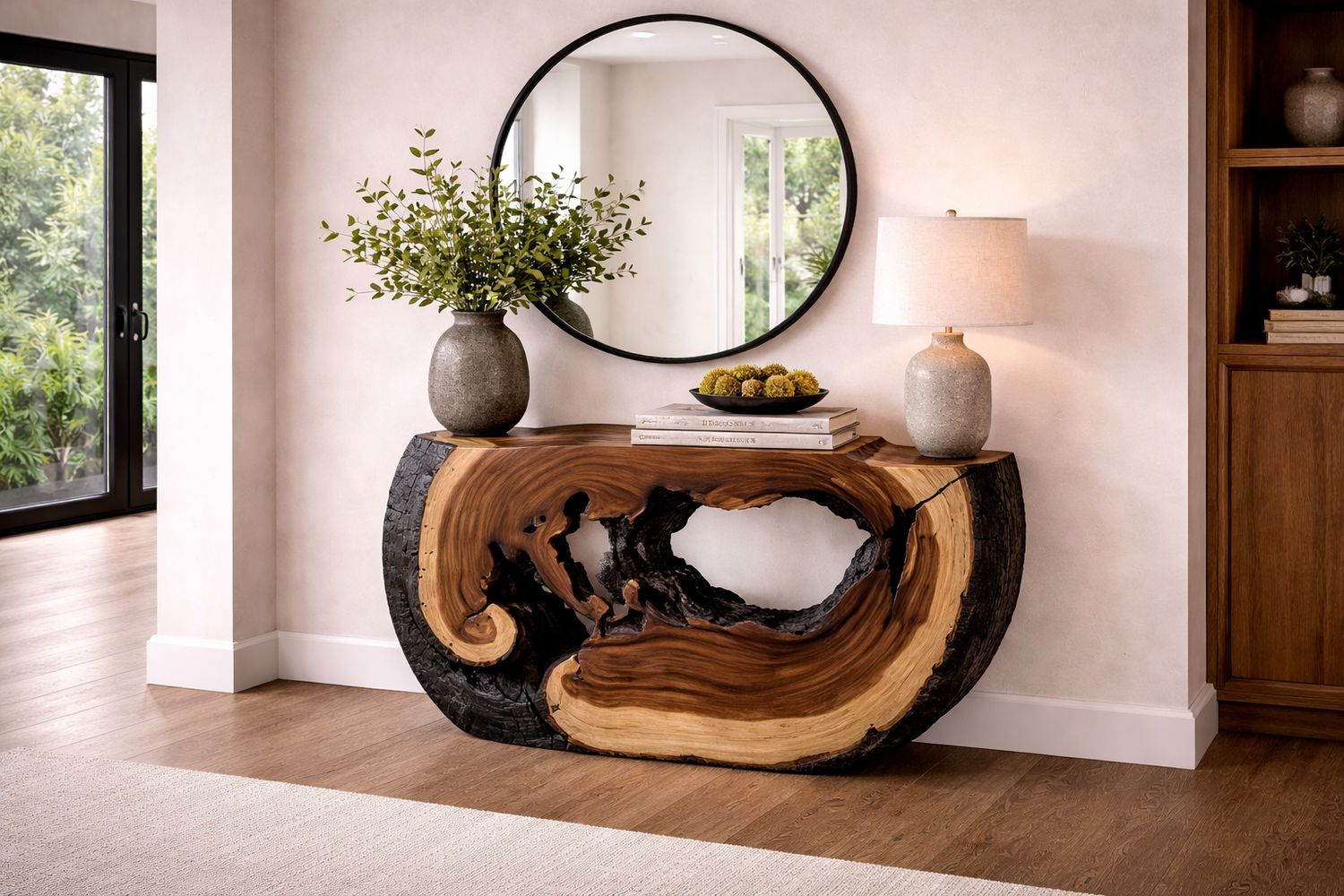 Large Bunt Edge Chamcha Wood Console Table 12x57x32
