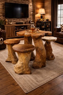 40" Teak Root Bar Table Set