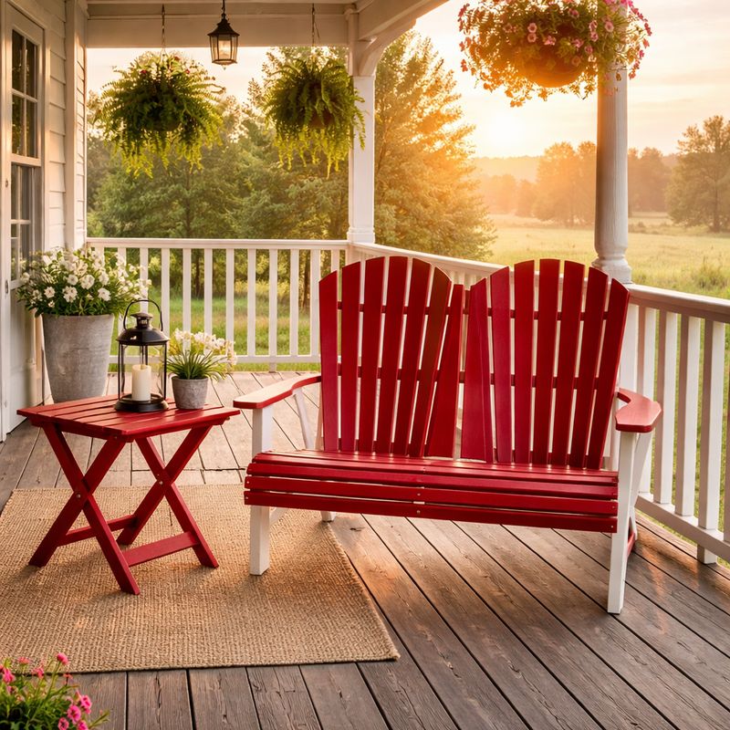 Comfo Back Loveseat Scarlet Red/White