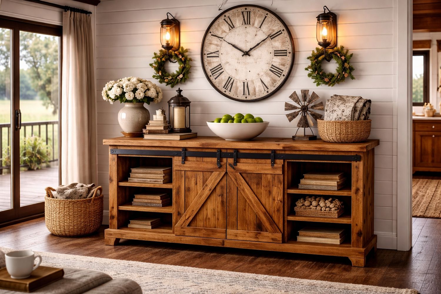 60" Jackson Light Brown Barn Door Tv Console