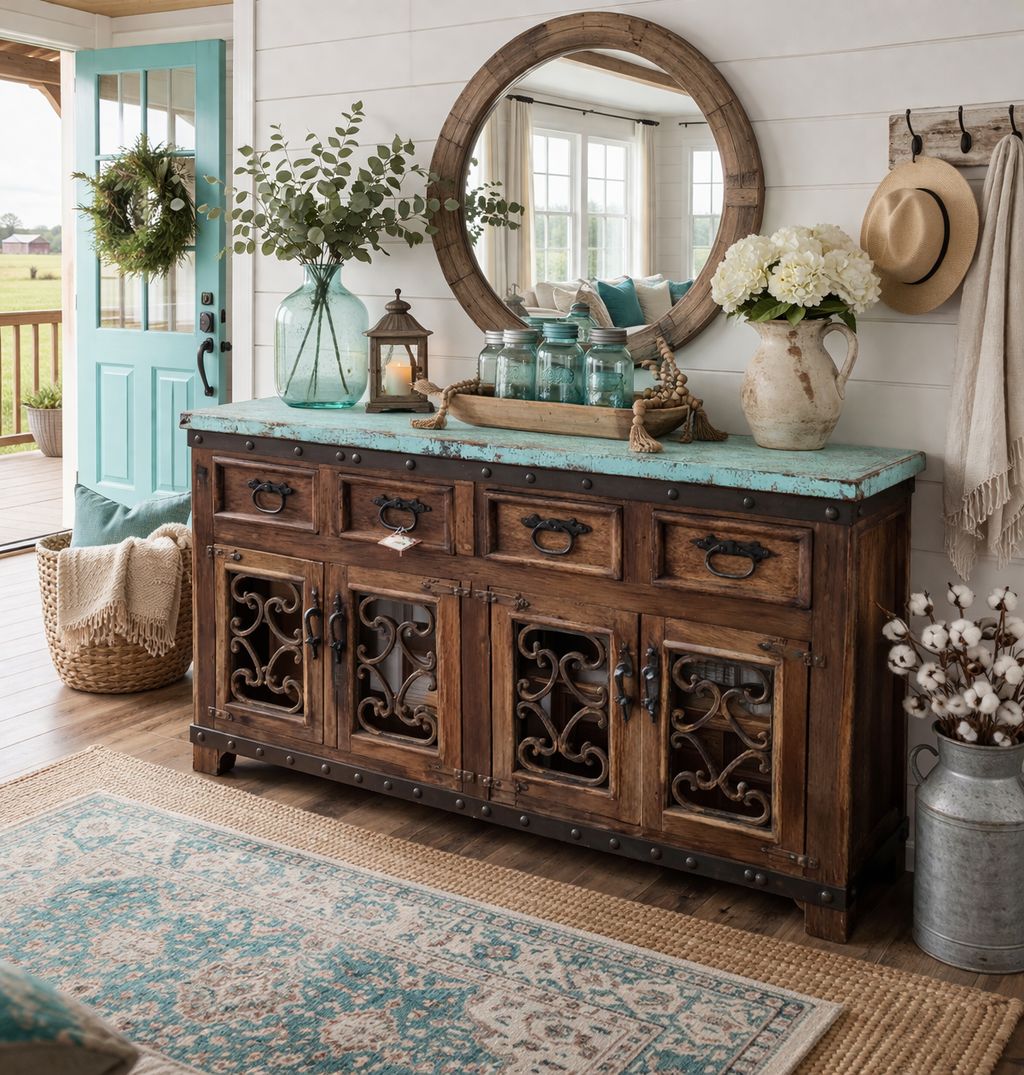 72" Blue Copper Buffet with Scroll