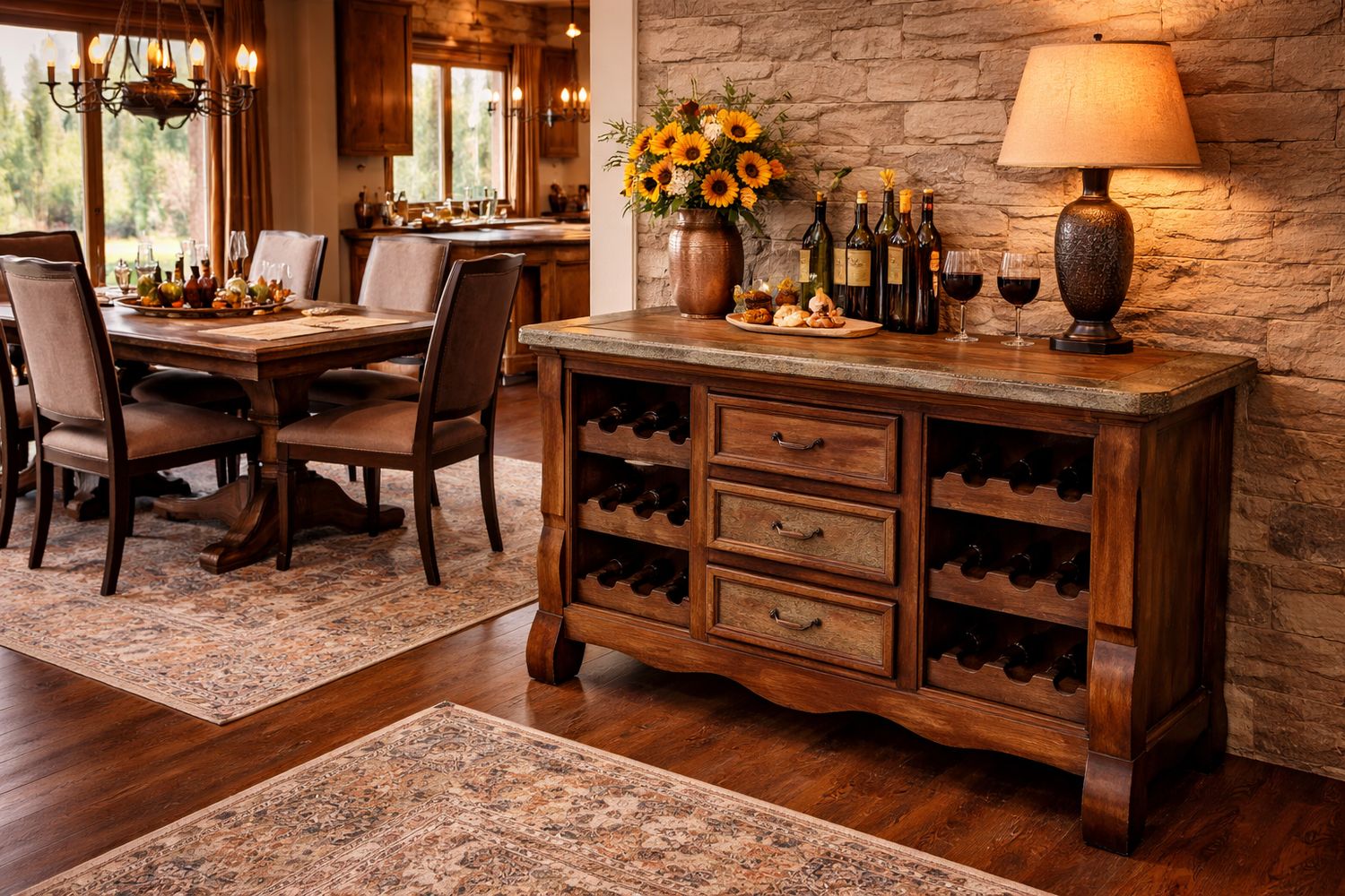 Copper Top Buffet with a Wine Rack