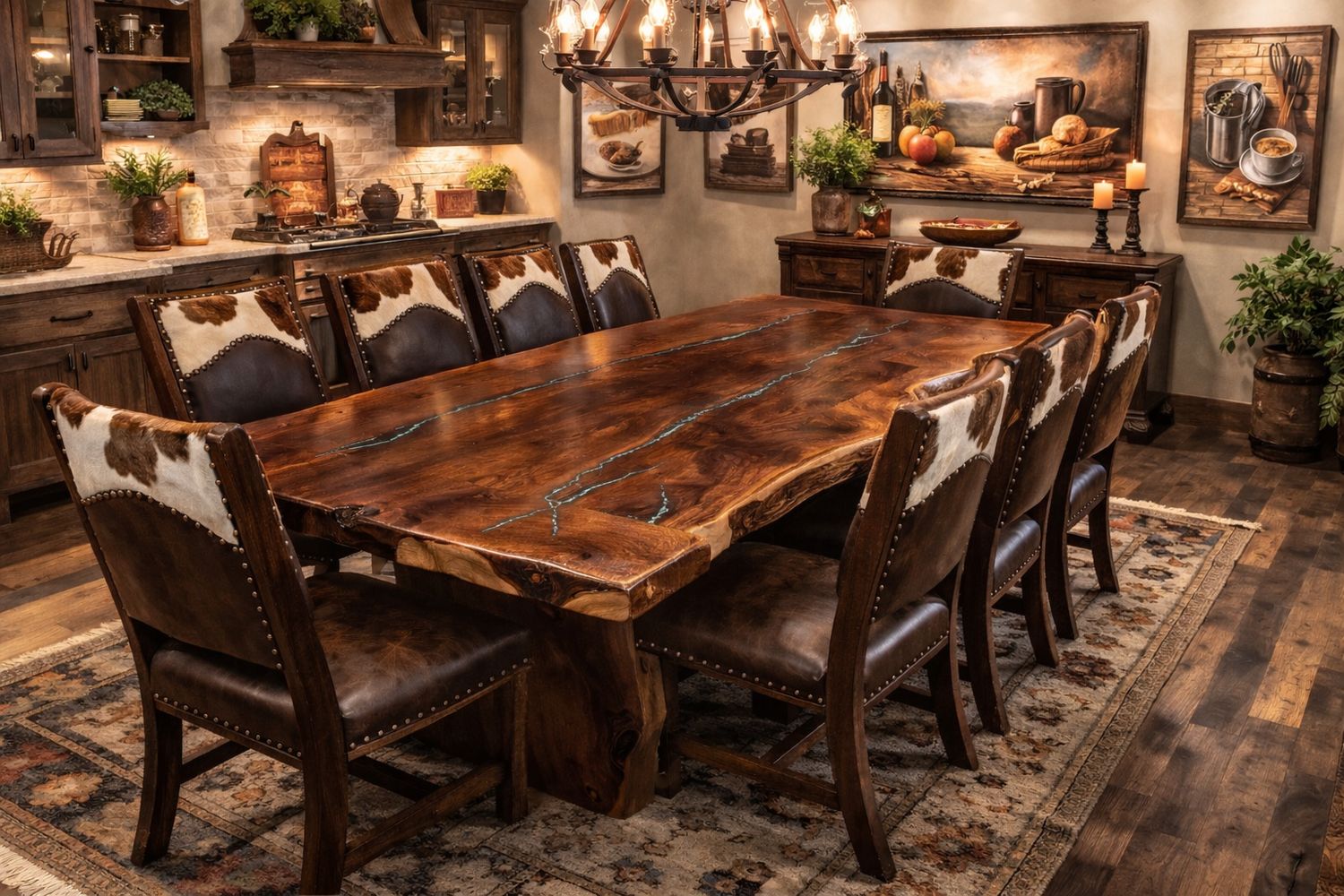 96"x42" Mesquite Slab Table with Inlay and Clear Finish