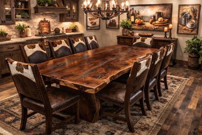 96"x42" Mesquite Slab Table with Inlay and Clear Finish