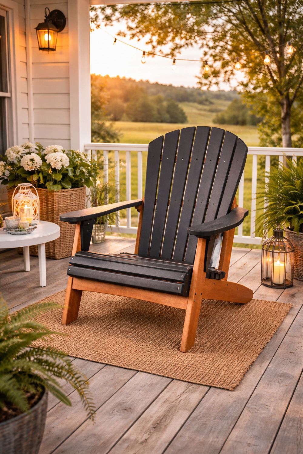 Black/Cedar Folding Adirondack Chair