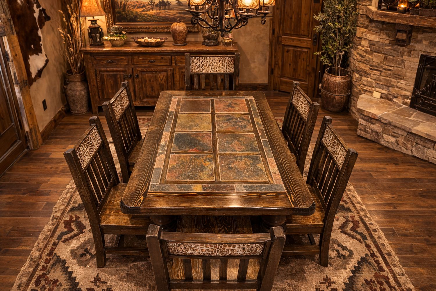 6' Slate Dining Table with 6 Chairs