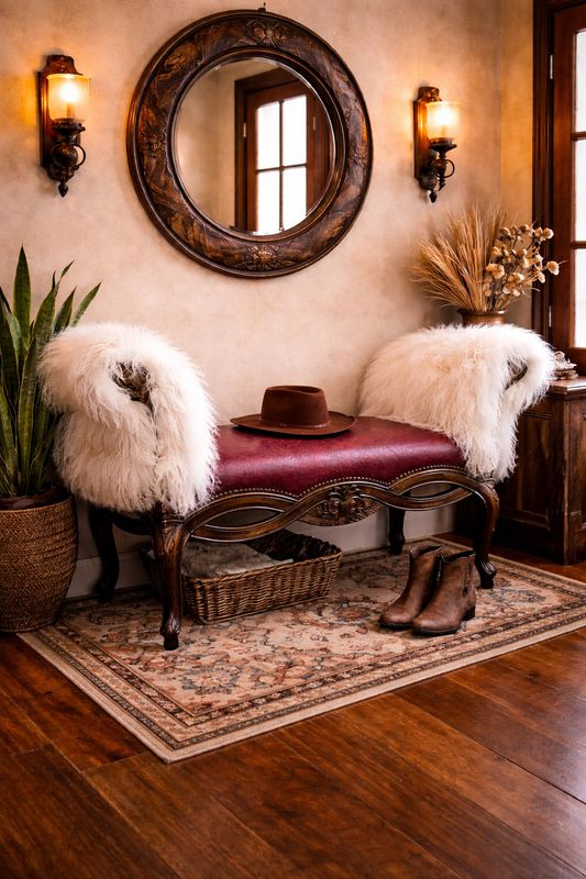 Florence Bench with White Tibetan Lamb &amp; Red Seat