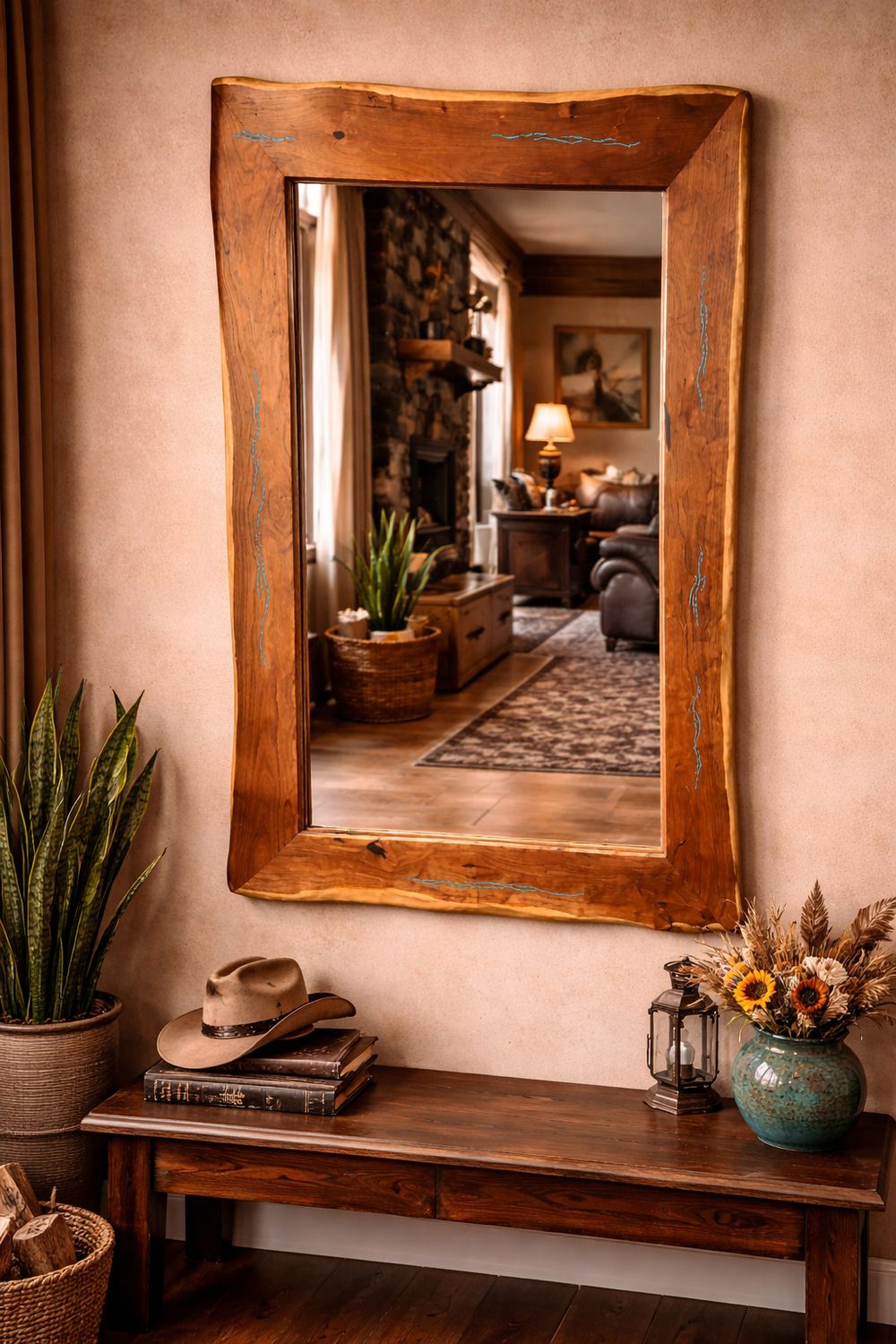 4X6 Mesquite Turquoise and Copper Mirror