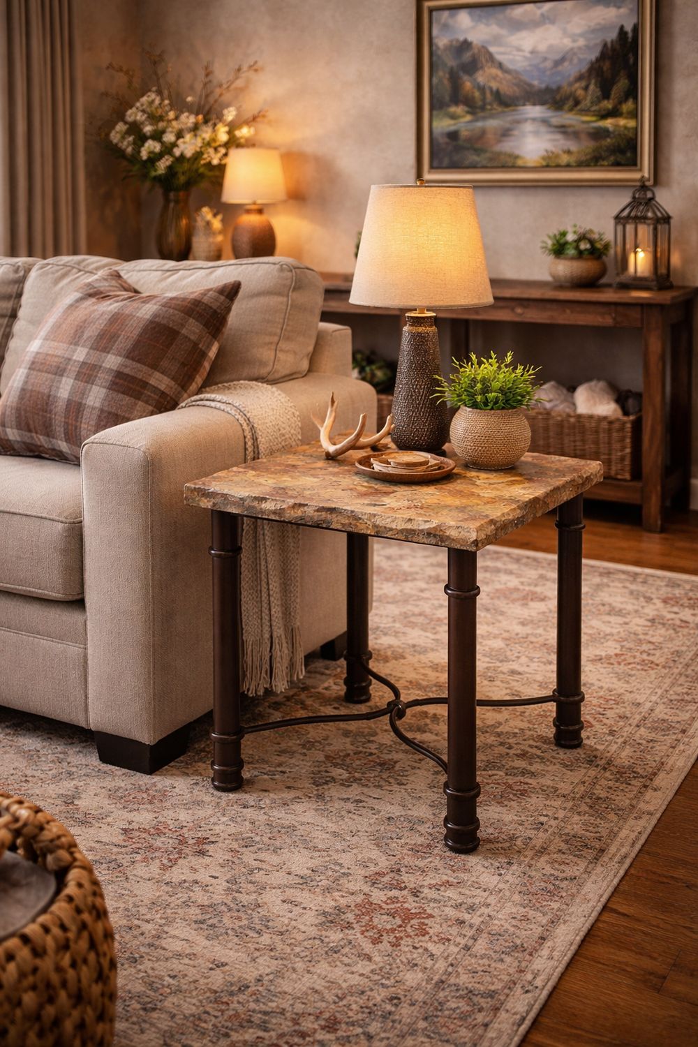 Terraza Travertine End Table