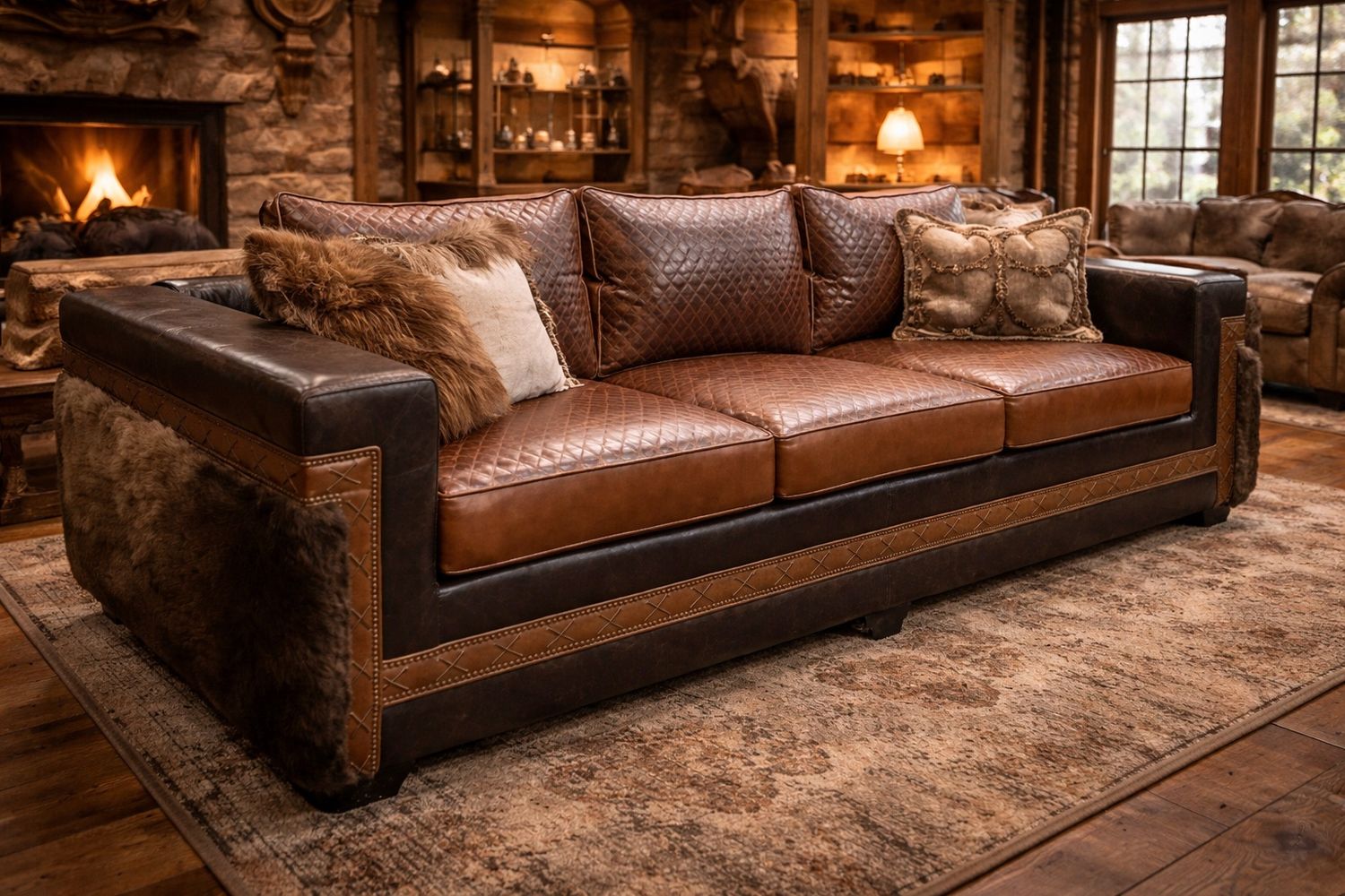 Custom Buffalo Sofa with Whip Stitch - 62296
