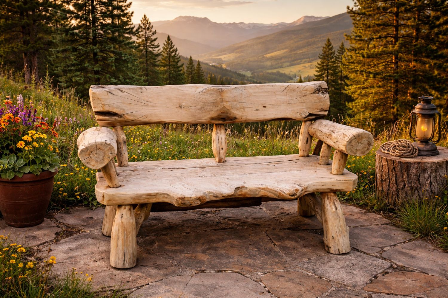 2-Seat Cedar Bench with Back