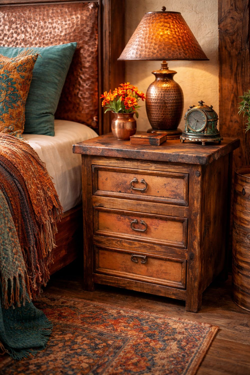 3-Drawer Copper Nightstand