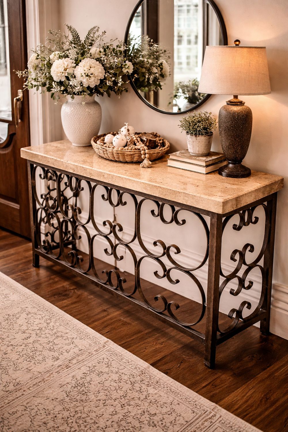 72"x20" Sofa Table Iron/Marble