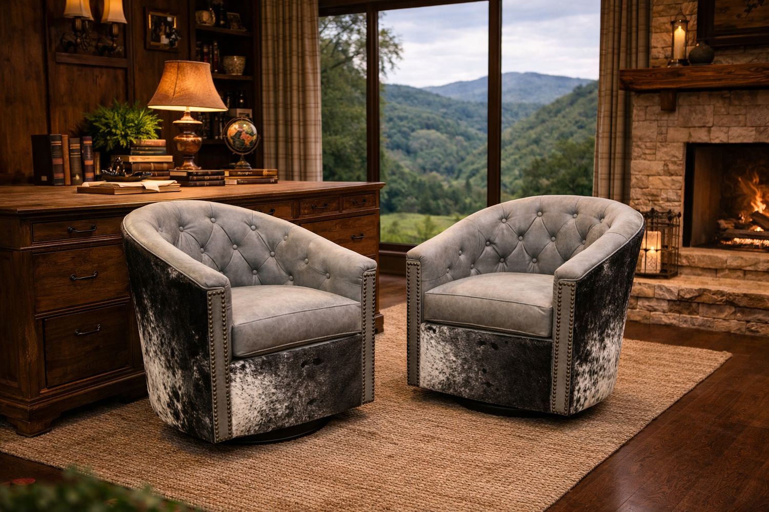 Houston Tufted Swivel Cowboy Chair