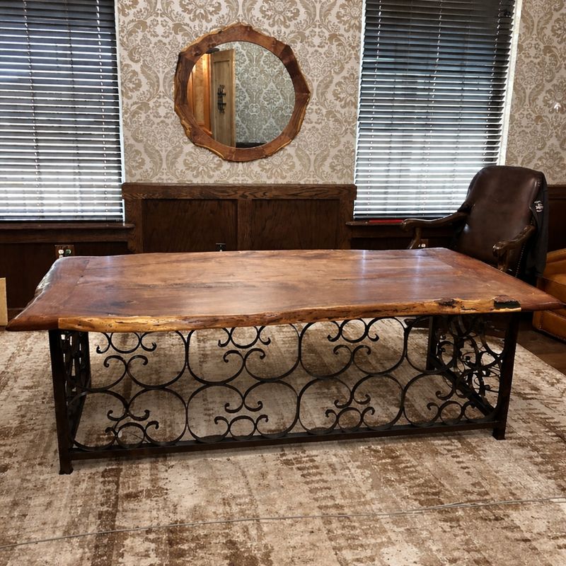 Live Edge Mesquite Desk with Copper Inlay and Base