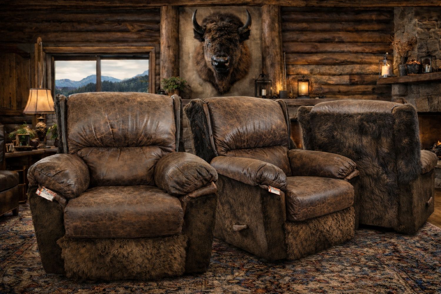 Lincoln Glider Swivel Recliner with Buffalo and Desert Mohave Hide