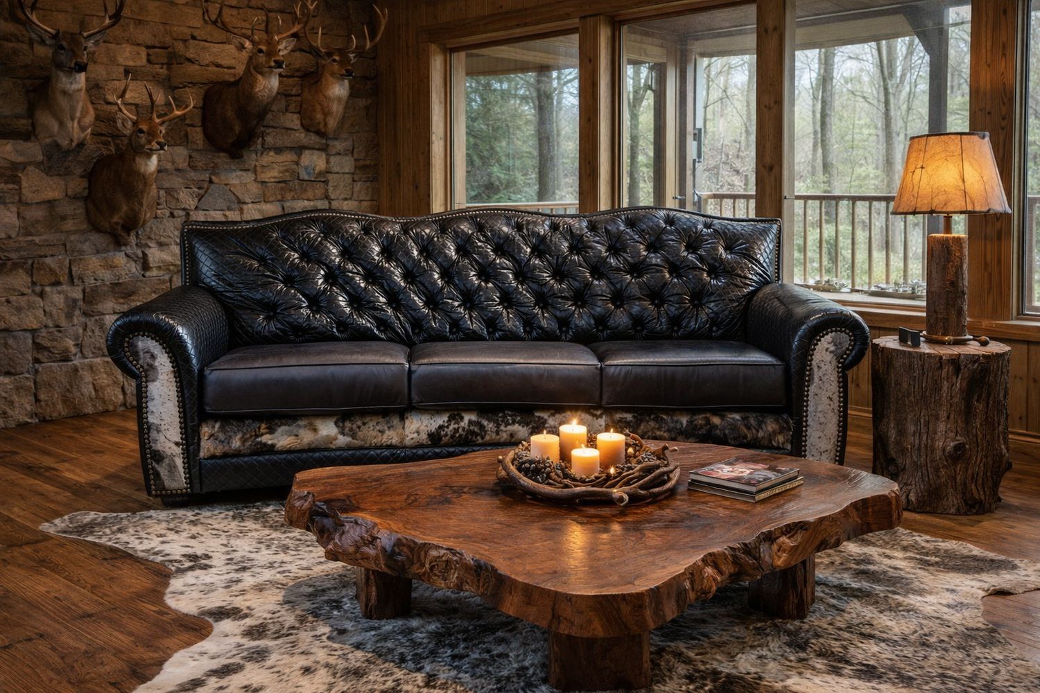 El Dorado Theatre Sofa with Black Diamond Stitch Hide