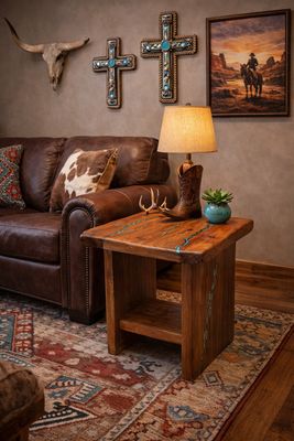 17x24 End Table with Turquoise &amp; Copper Inlay