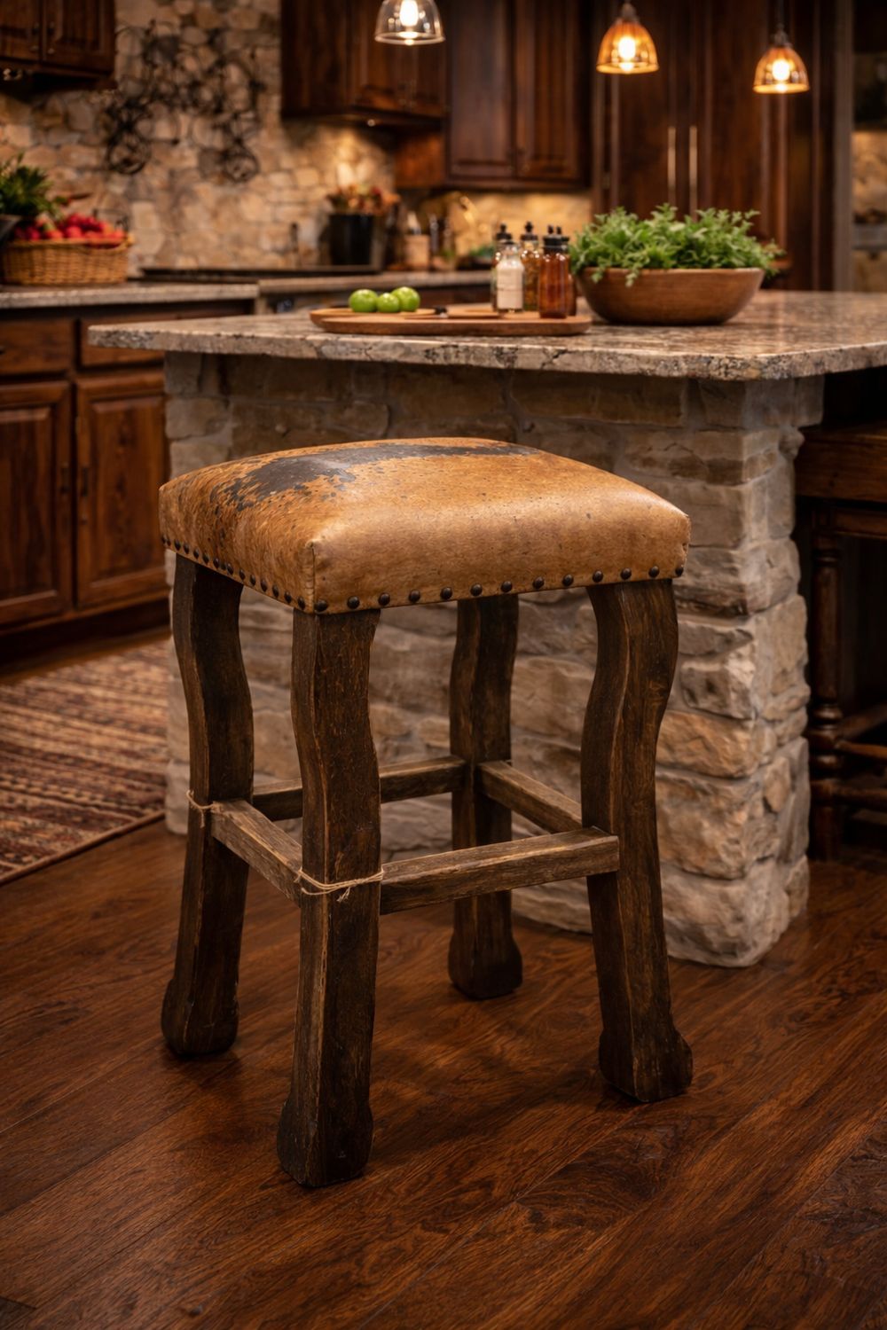 15x15x24 Oxen Stool with Acid Cowhide On Seat