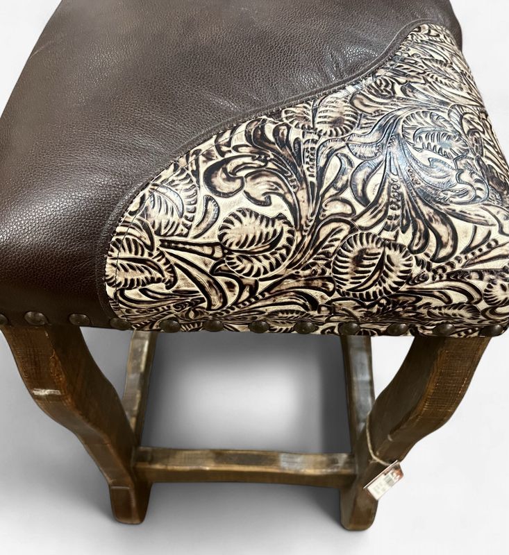 15x15x24 Oxen Stool With Tooled Leather