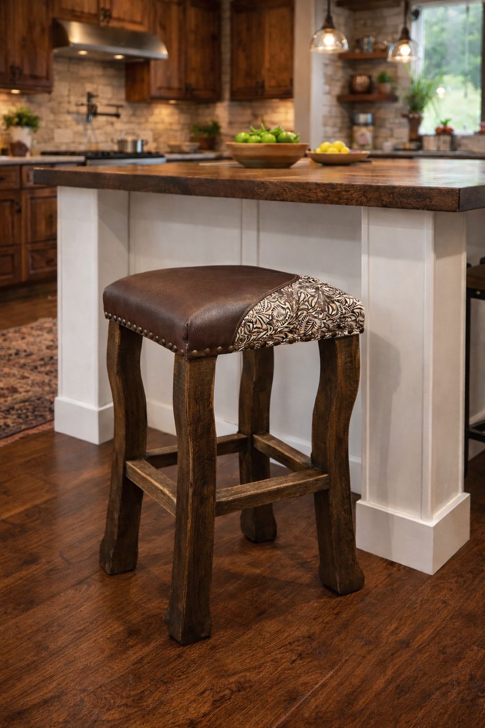15x15x24 Oxen Stool With Tooled Leather