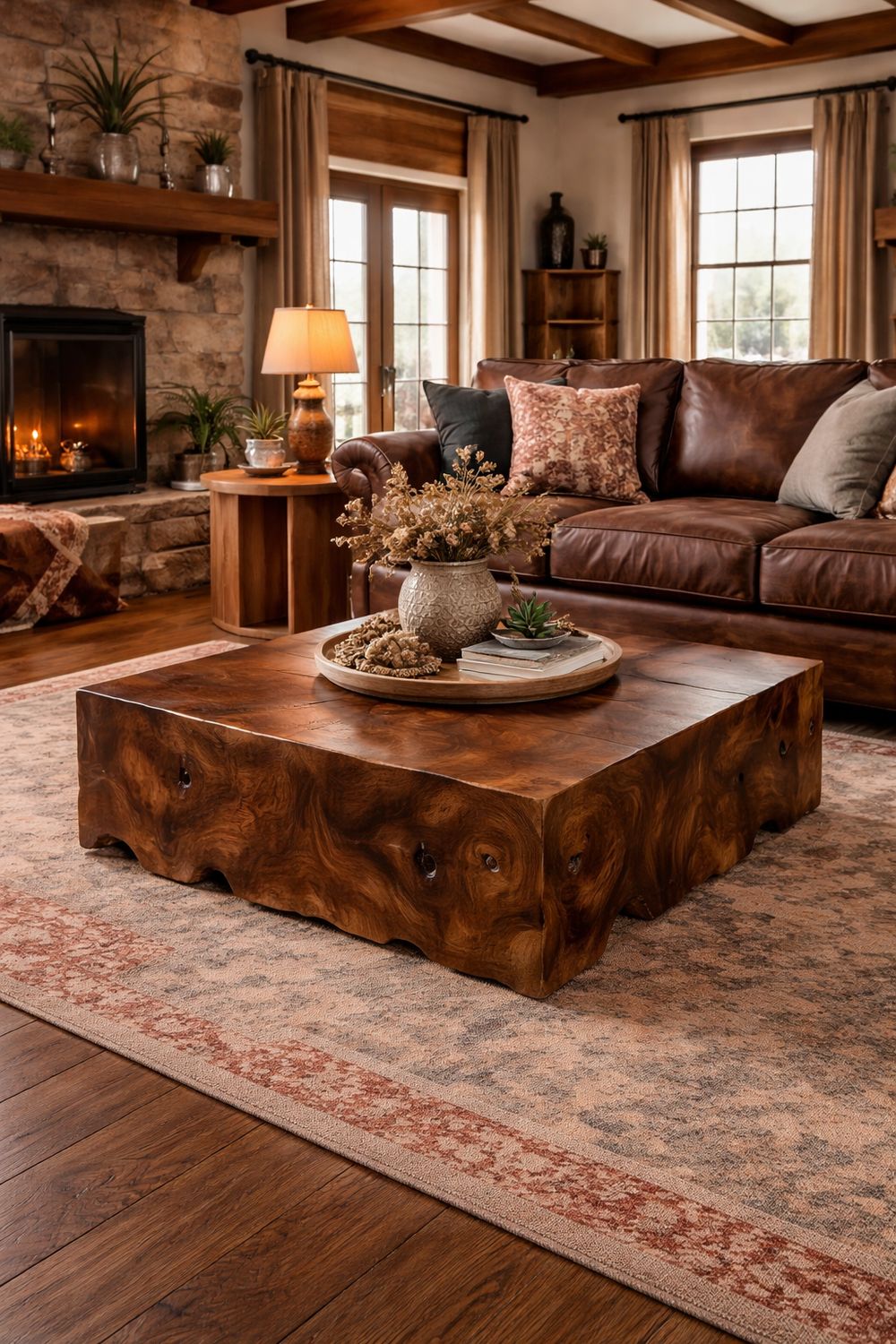 Square Teak Slice Coffee Table