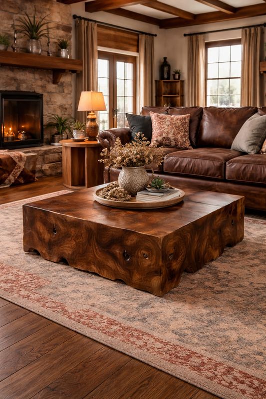 Square Teak Slice Coffee Table