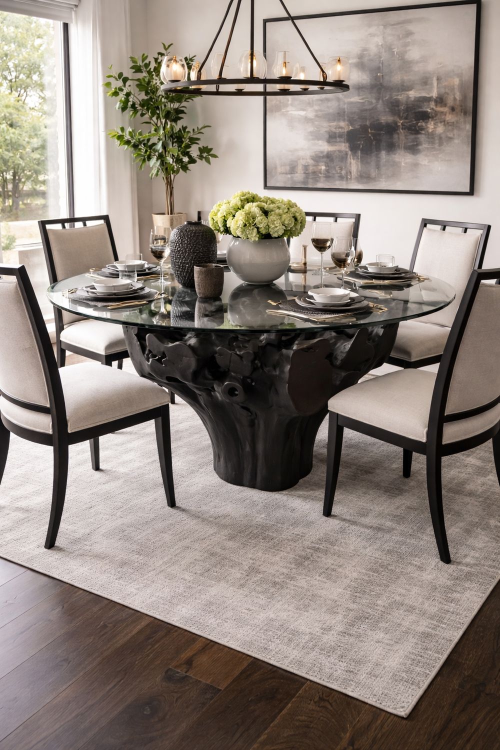 Cast Root Small Dining Table Base With Glass Top