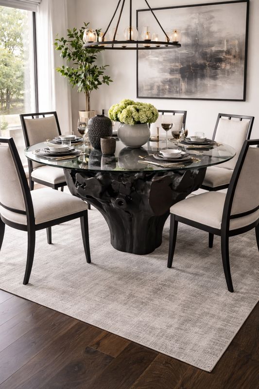 Cast Root Small Dining Table Base With Glass Top