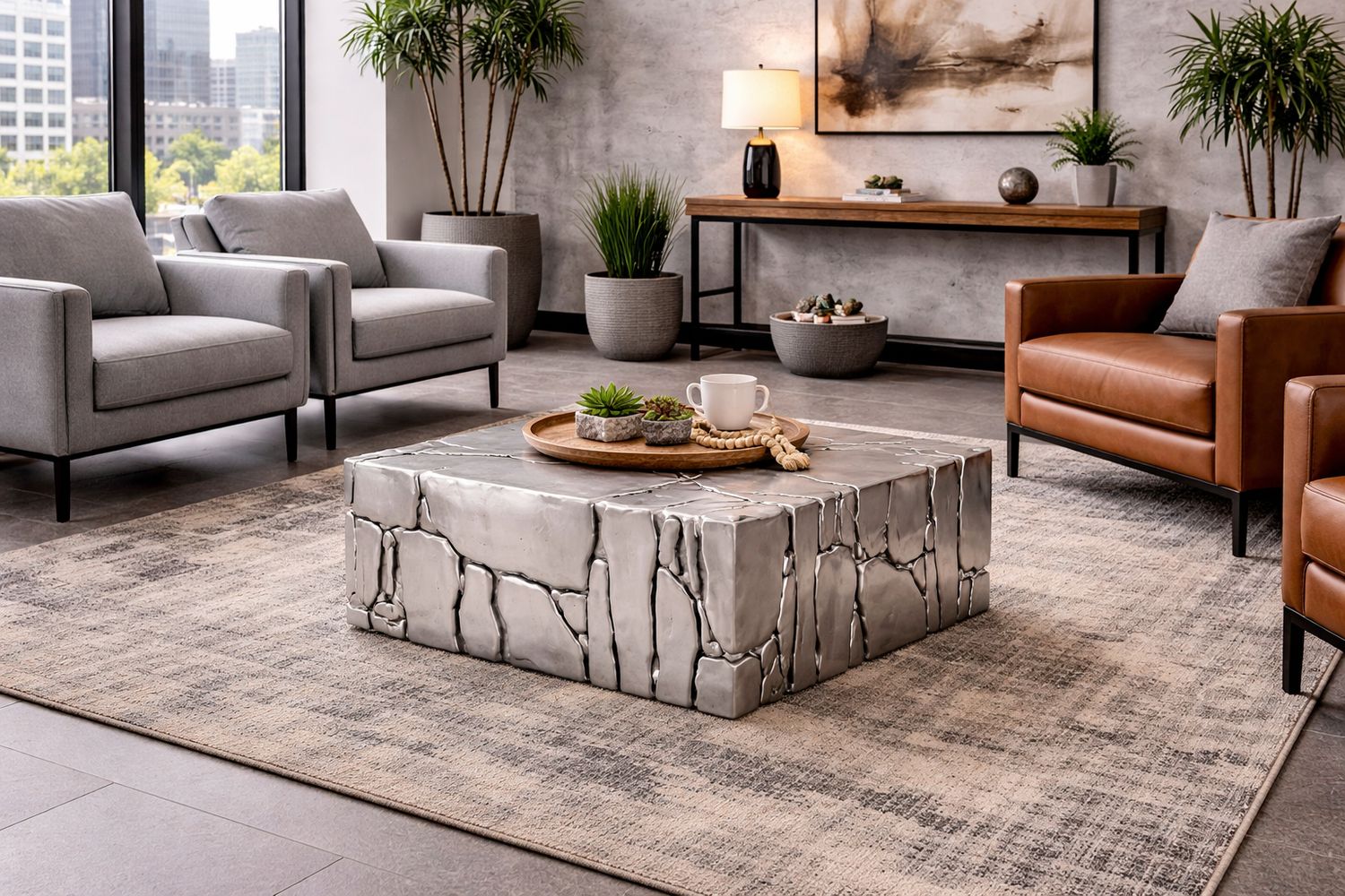 Silver Leaf Chunk Square Coffee Table