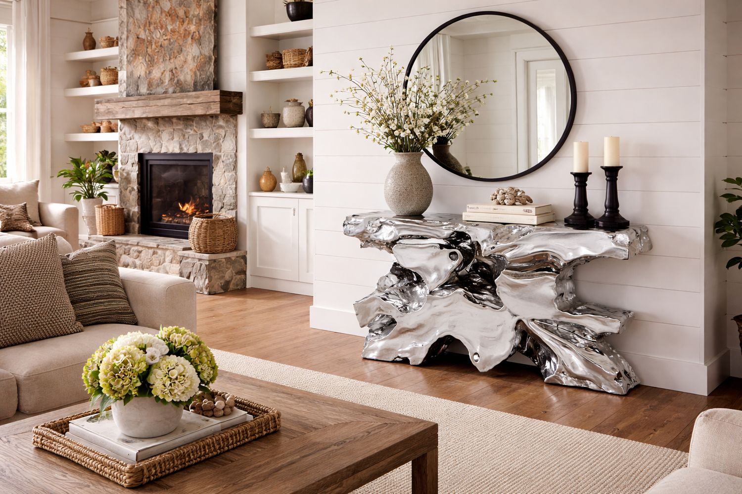Silver Leaf Venice Freeform Console Table