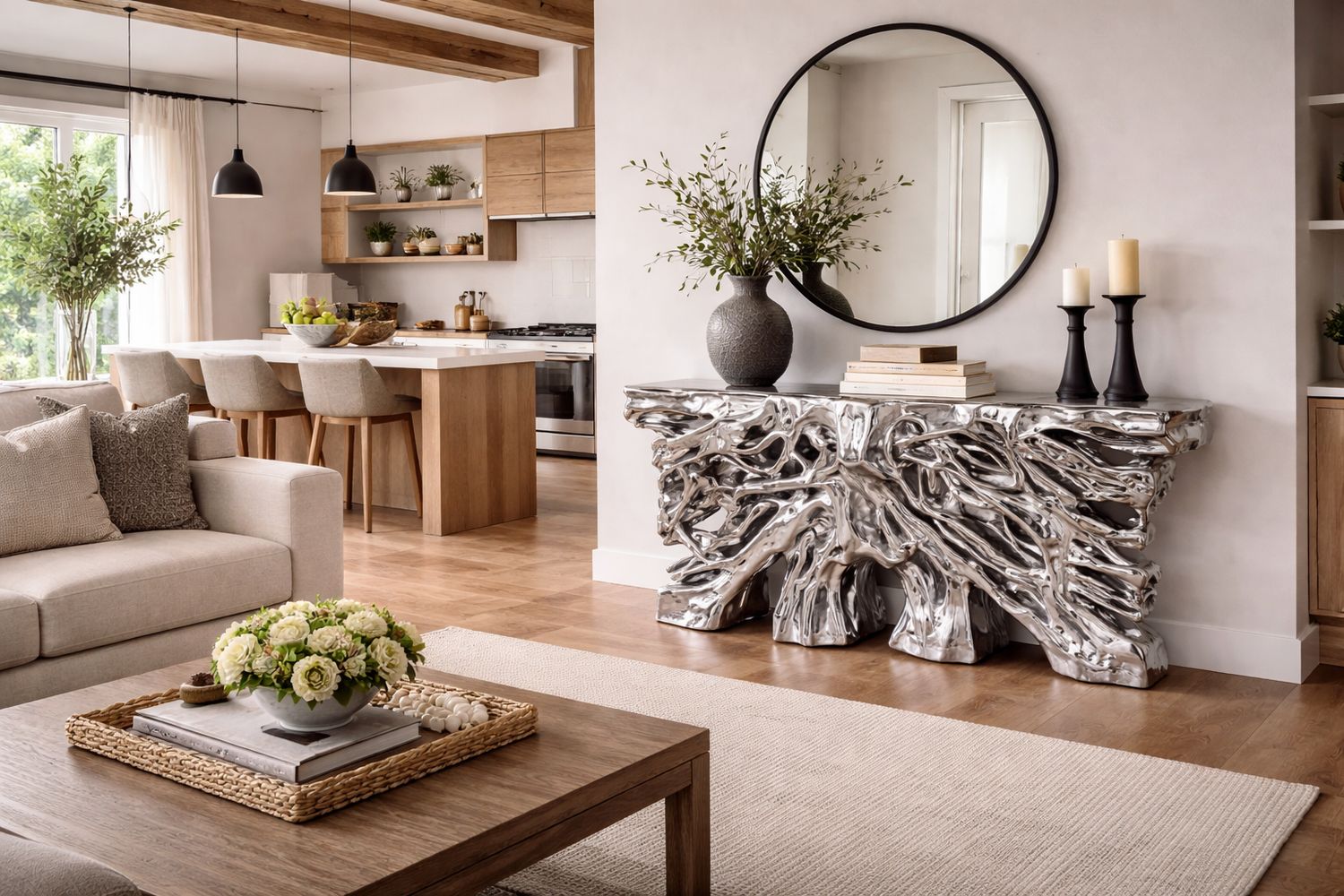 Silver Leaf Square Root Console Table