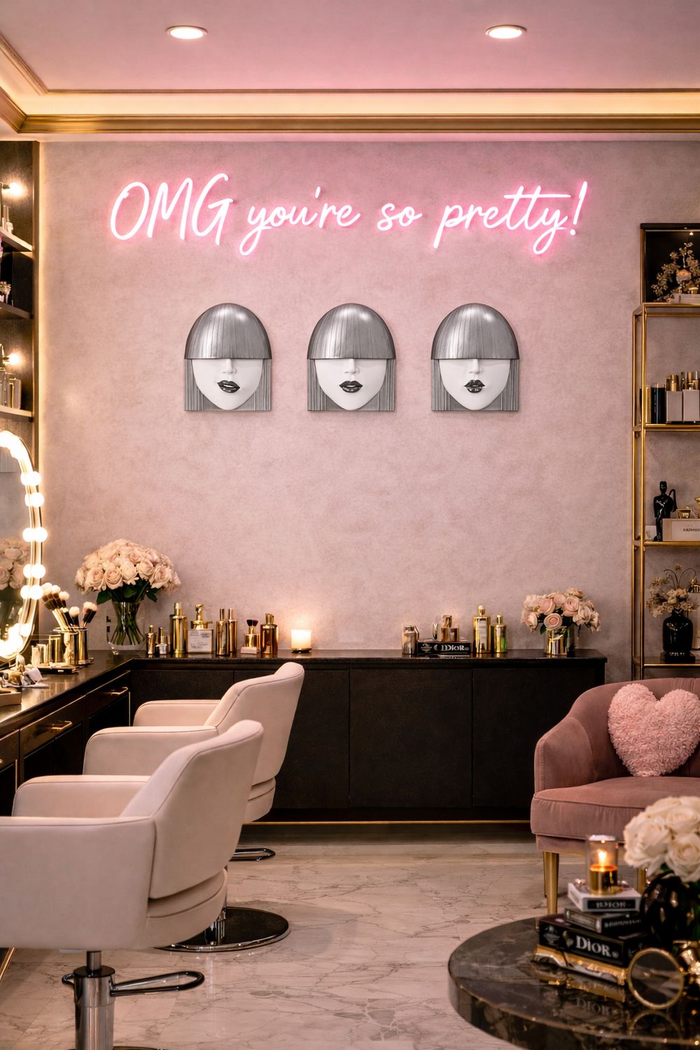 Set of 3 White And Silver Fashion Face Wall Art