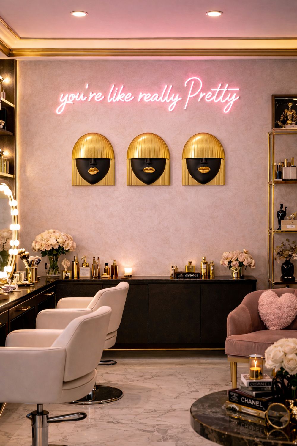 Set of 3 Black And Gold Fashion Face Wall Art