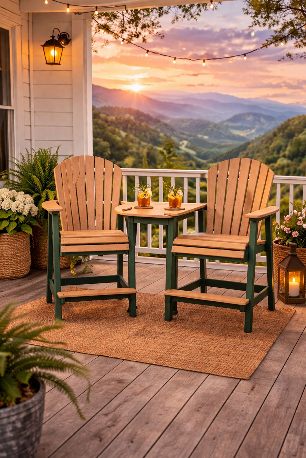 Cedar/Green Comfo Counter Chair Tete-a-Tete Set