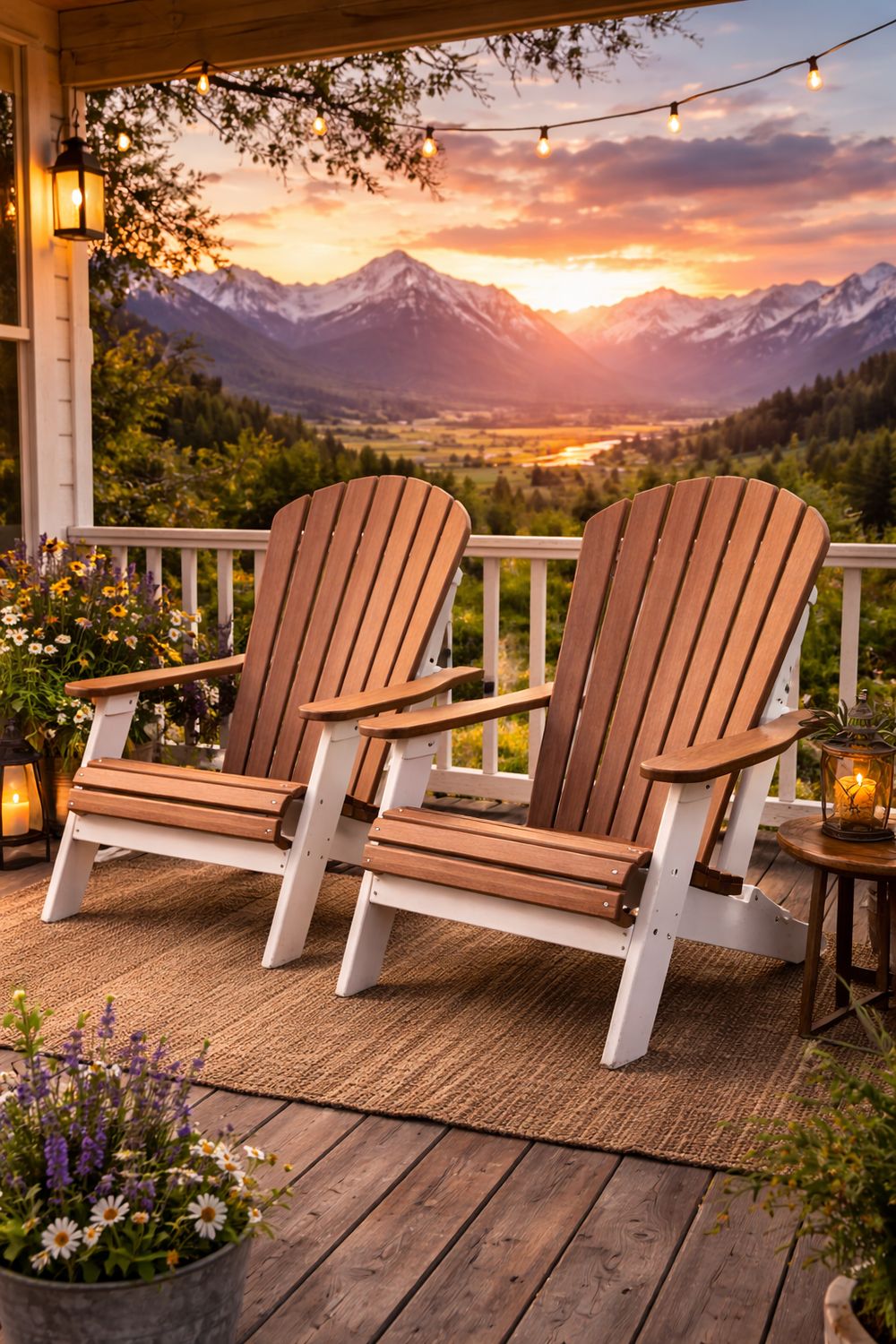 Antique Mahogany/White Comfo Folding Adirondack