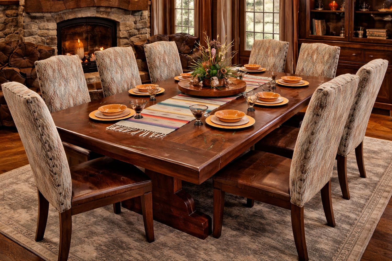 114" x 48" Mesquite Dining Table with Inlay