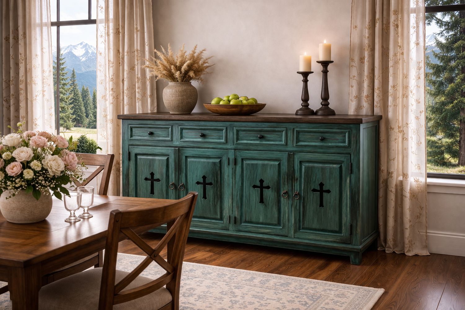 Cross Buffet -Turquoise/Black Top 18x72x42