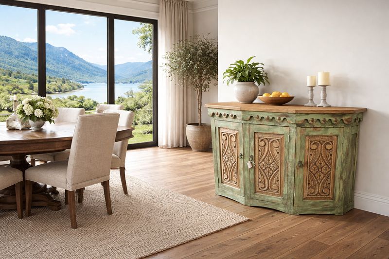 Adobe Buffet With 3 Doors -Green 21x57x40