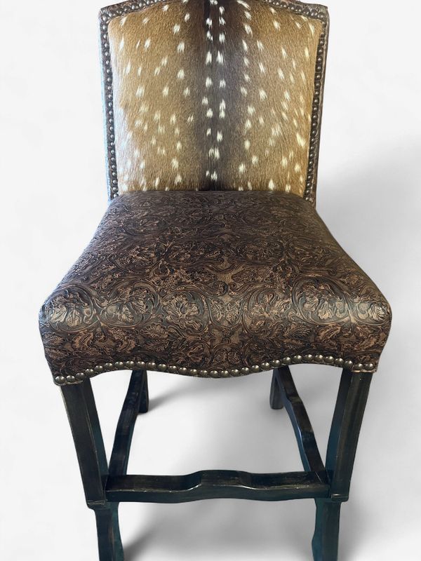 Penthouse Barstool with Axis &amp; Cowboy Tooled Indios Hide
