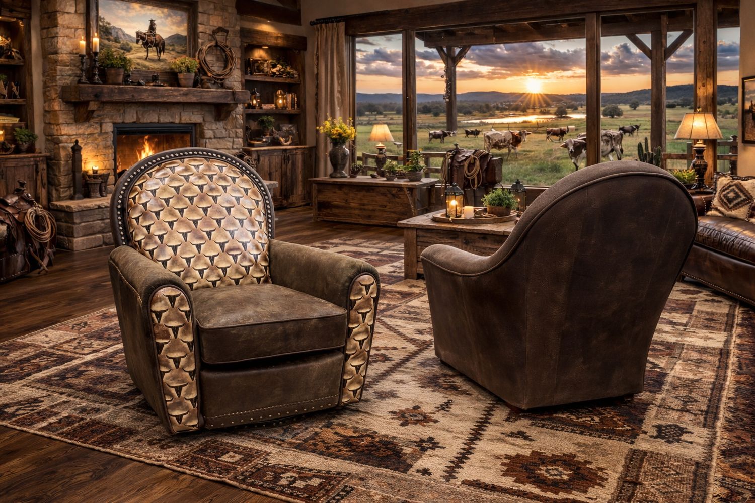 Miller Chair With Outpost Tobacco &amp; Mini Longhorn Sepia