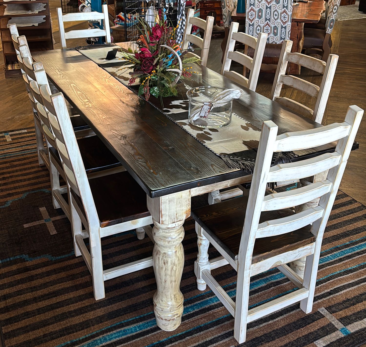 96" Turned Leg Table W/ Creamy White Chairs