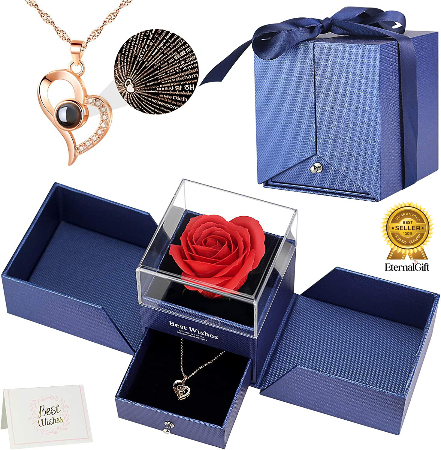 Rose/Necklace Gift Set, I Love You Necklace in 100 Languages