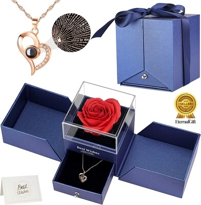 Rose/Necklace Gift Set, I Love You Necklace in 100 Languages