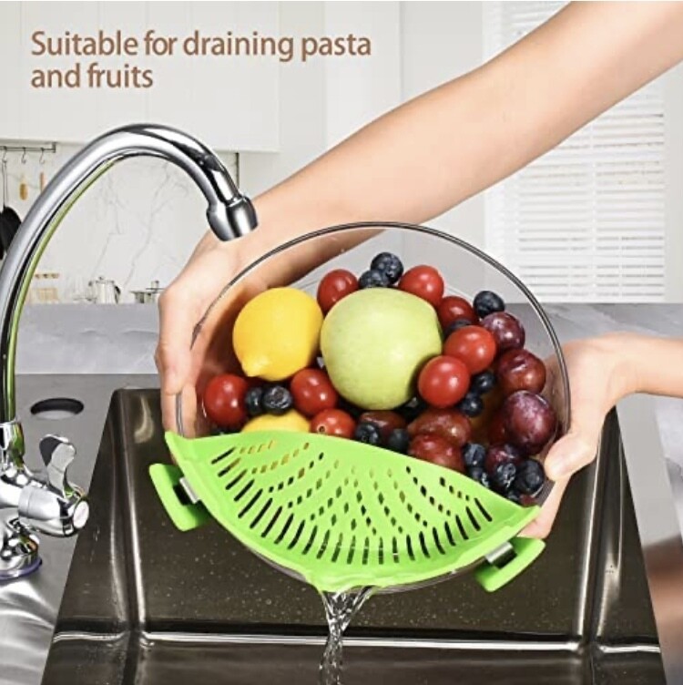 Hervimo Pasta Strainer, Clip on Strainer for Pots Pan Silicone Food Strainer Hands-Free Drainer Kitchen Gadgets, Heat Resistant for Pasta Spaghetti Meat (Green)