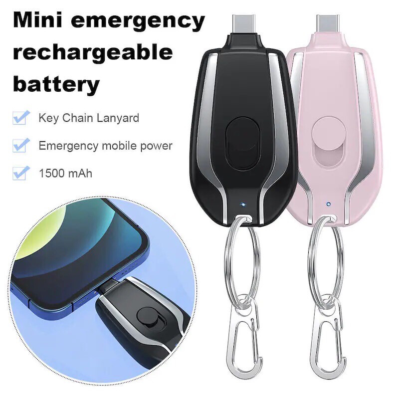 1500mAh Mini Power Emergency Pod Keychain Charger With Type-C